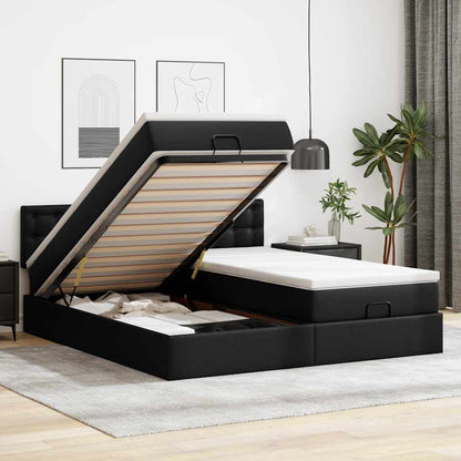 vidaXL Ottoman-Bett mit Matratzen & LEDs Schwarz 180x200 cm Kunstleder
