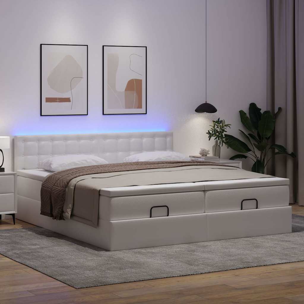 vidaXL Ottoman-Bett mit Matratzen & LEDs Weiß 180x200 cm Kunstleder