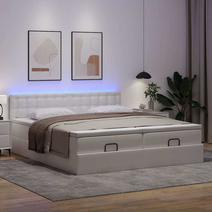vidaXL Ottoman-Bett mit Matratzen & LEDs Weiß 180x200 cm Kunstleder