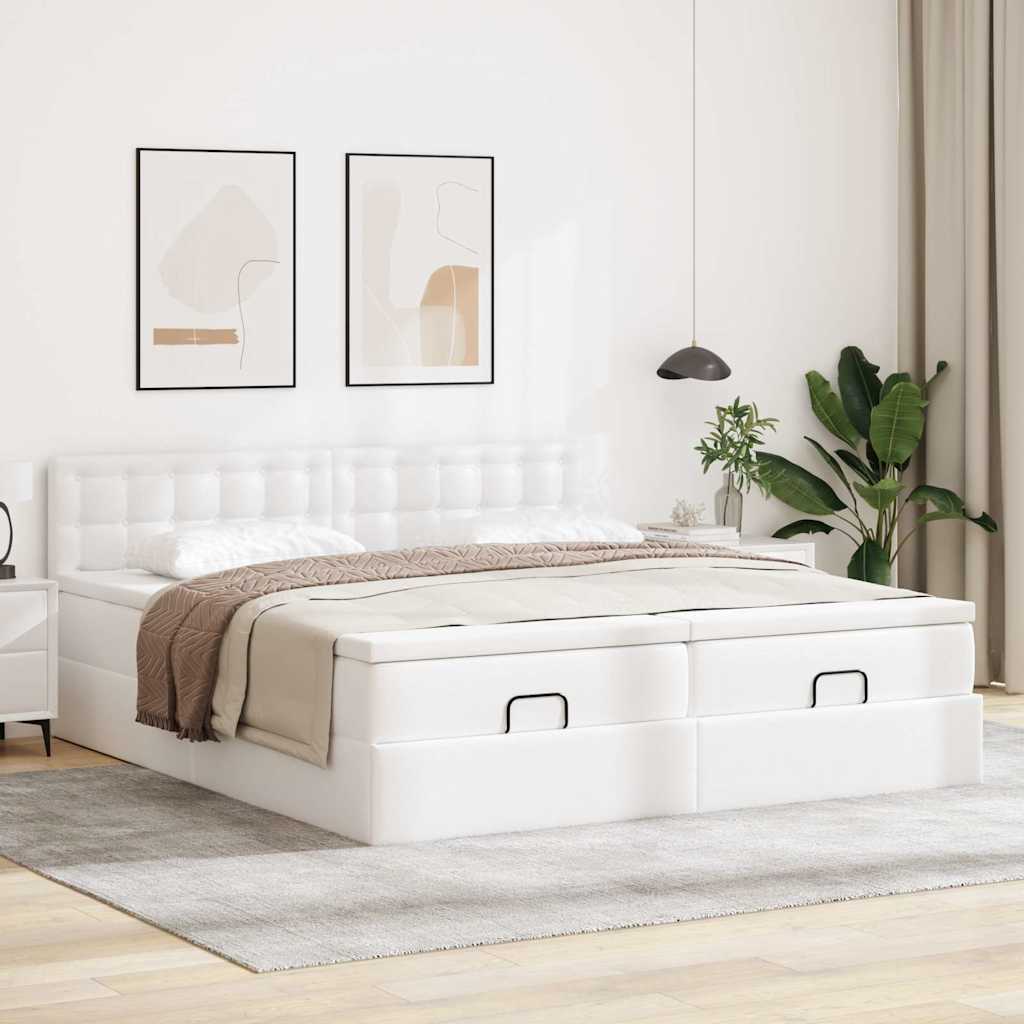 vidaXL Ottoman-Bett mit Matratzen & LEDs Weiß 180x200 cm Kunstleder