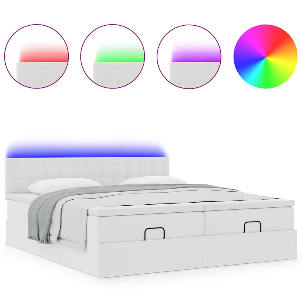 vidaXL Ottoman-Bett mit Matratzen & LEDs Weiß 180x200 cm Kunstleder