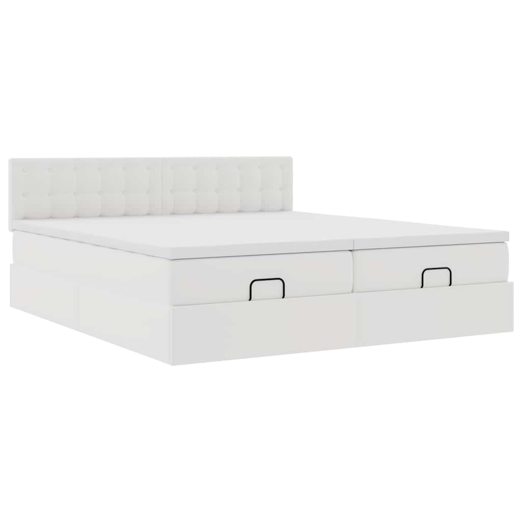 vidaXL Ottoman-Bett mit Matratzen & LEDs Weiß 180x200 cm Kunstleder