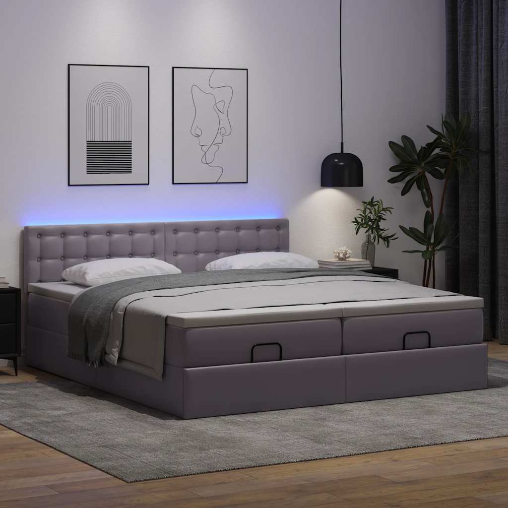 vidaXL Ottoman-Bett mit Matratzen & LEDs Grau 180x200 cm Kunstleder