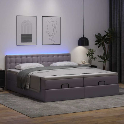 vidaXL Ottoman-Bett mit Matratzen & LEDs Grau 180x200 cm Kunstleder