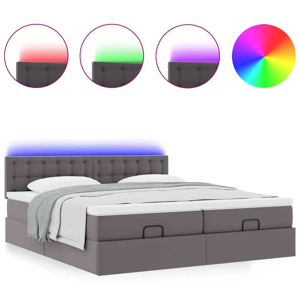 vidaXL Ottoman-Bett mit Matratzen & LEDs Grau 180x200 cm Kunstleder