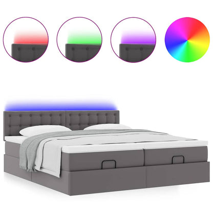 vidaXL Ottoman-Bett mit Matratzen & LEDs Grau 180x200 cm Kunstleder