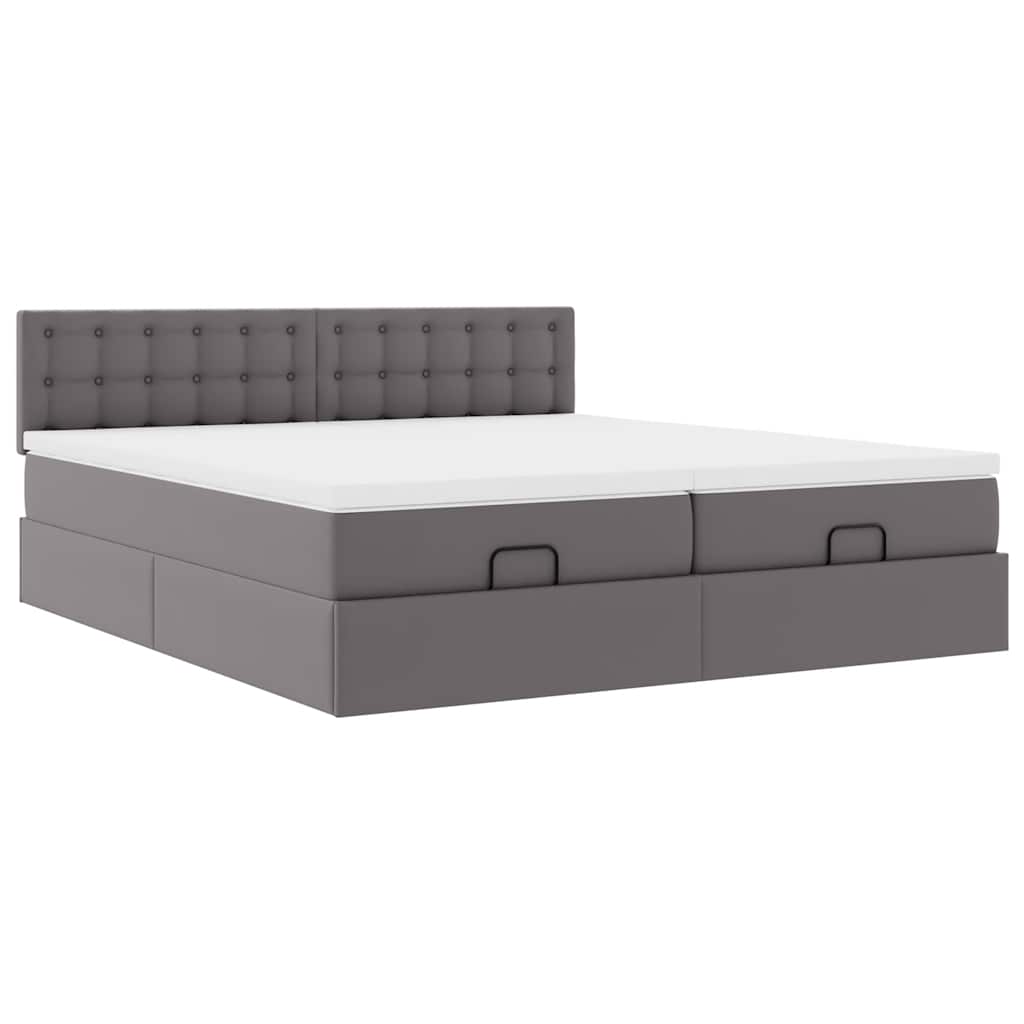 vidaXL Ottoman-Bett mit Matratzen & LEDs Grau 180x200 cm Kunstleder