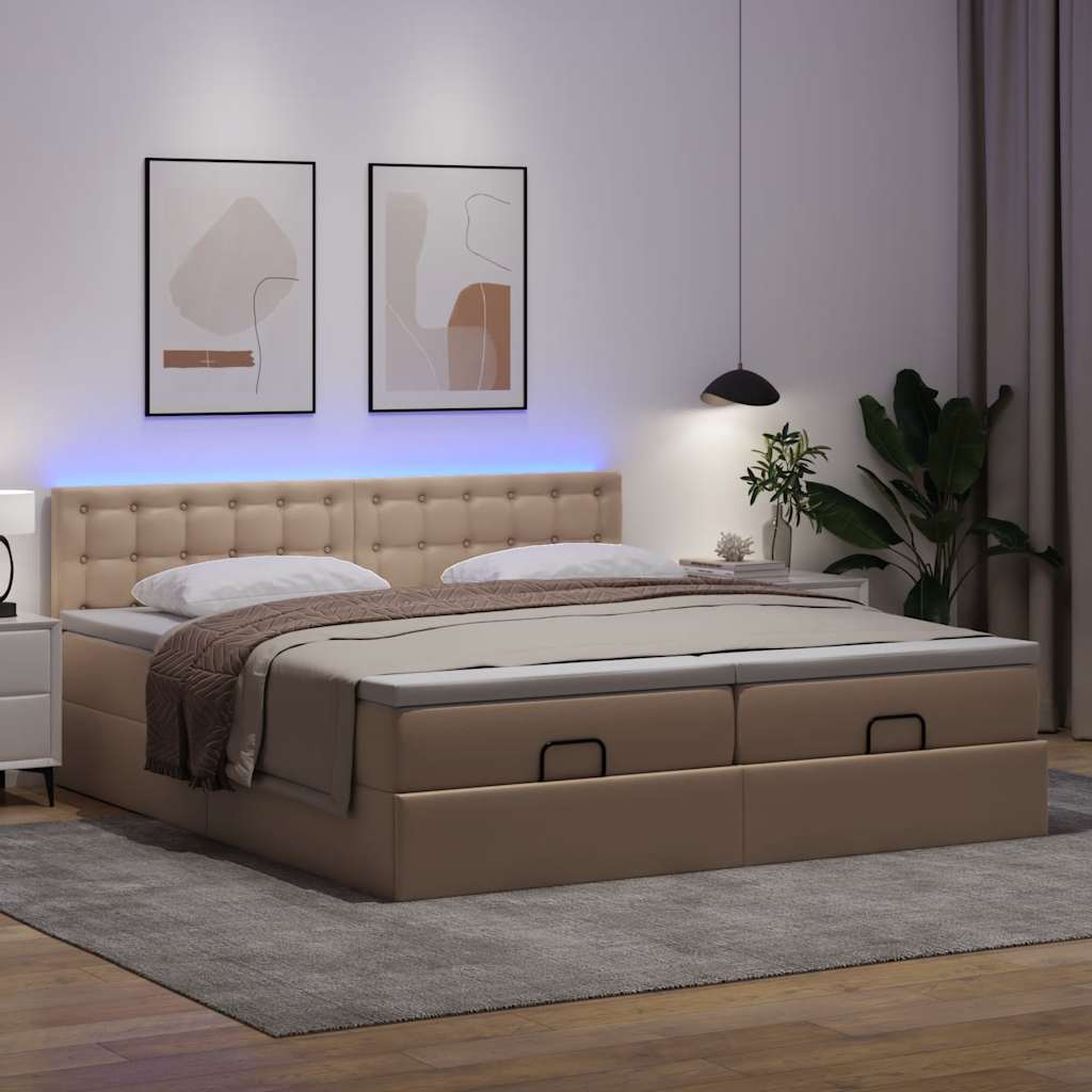 Ottoman-Bett mit Matratzen LEDs Cappuccino 180x200cm Kunstleder
