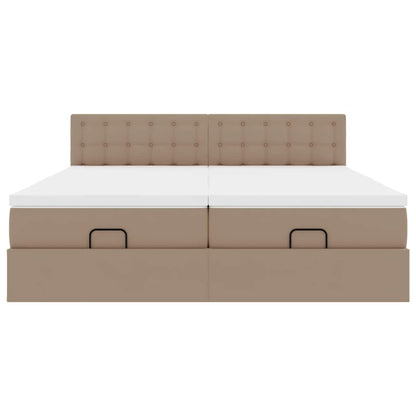 Ottoman-Bett mit Matratzen LEDs Cappuccino 180x200cm Kunstleder