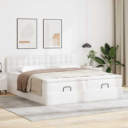 vidaXL Ottoman-Bett mit Matratzen & LEDs Weiß 200x200 cm Kunstleder