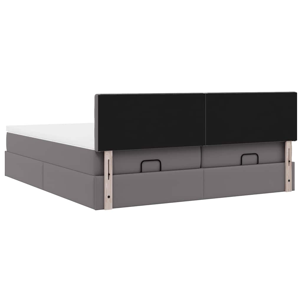 vidaXL Ottoman-Bett mit Matratzen & LEDs Grau 200x200 cm Kunstleder