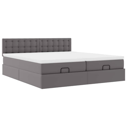 vidaXL Ottoman-Bett mit Matratzen & LEDs Grau 200x200 cm Kunstleder