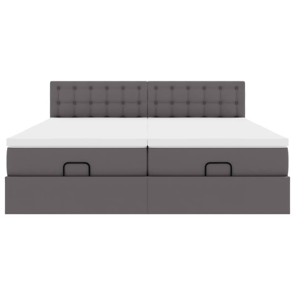 vidaXL Ottoman-Bett mit Matratzen & LEDs Grau 200x200 cm Kunstleder