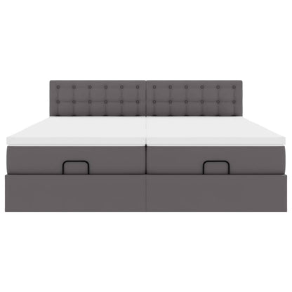 vidaXL Ottoman-Bett mit Matratzen & LEDs Grau 200x200 cm Kunstleder