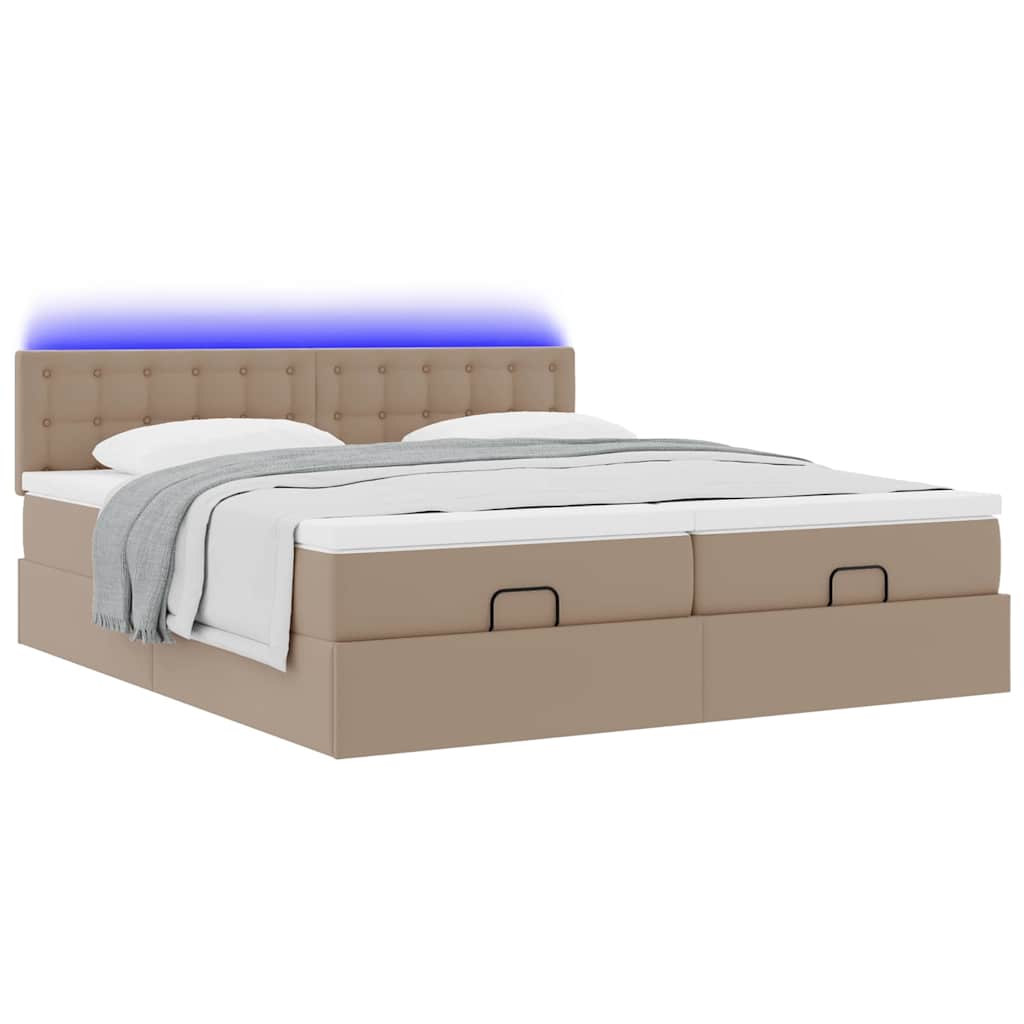 vidaXL Ottoman-Bett mit Matratzen LEDs Cappuccino 200x200cm Kunstleder