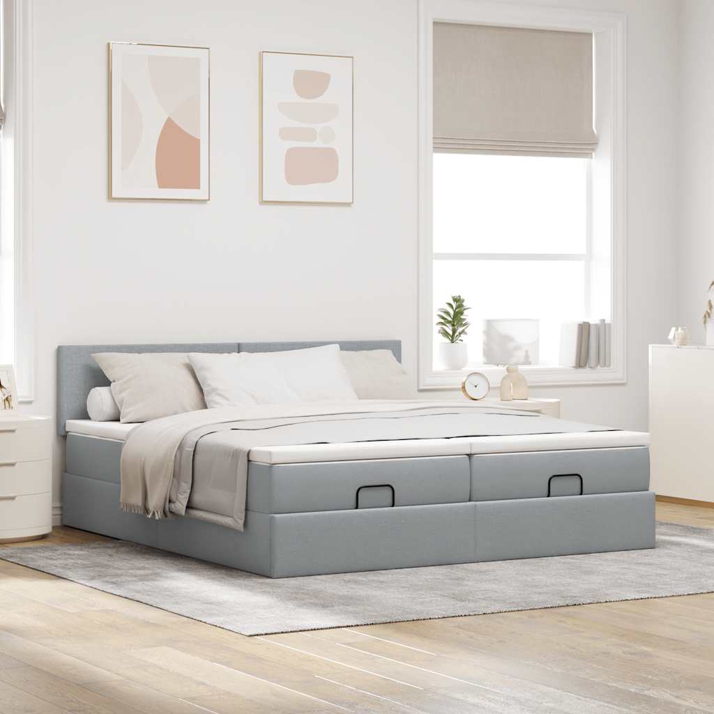 vidaXL Ottoman-Bett mit Matratzen & LEDs Hellgrau 160x200 cm Stoff