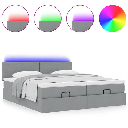 vidaXL Ottoman-Bett mit Matratzen & LEDs Hellgrau 160x200 cm Stoff
