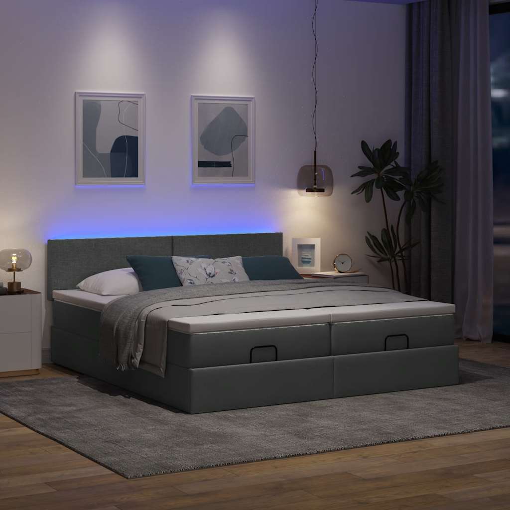 vidaXL Ottoman-Bett mit Matratzen & LEDs Dunkelgrau 160x200 cm Stoff