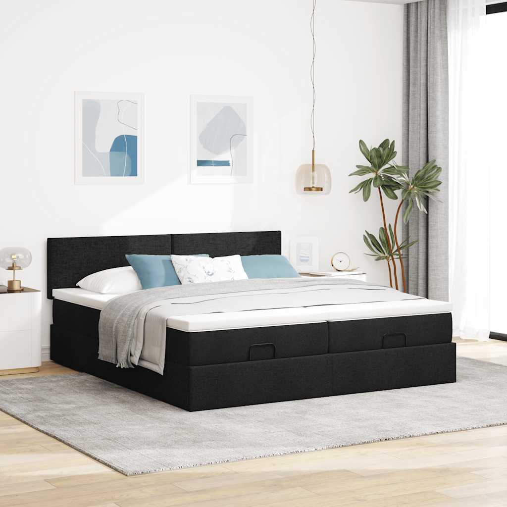 vidaXL Ottoman-Bett mit Matratzen & LEDs Schwarz 160x200 cm Stoff