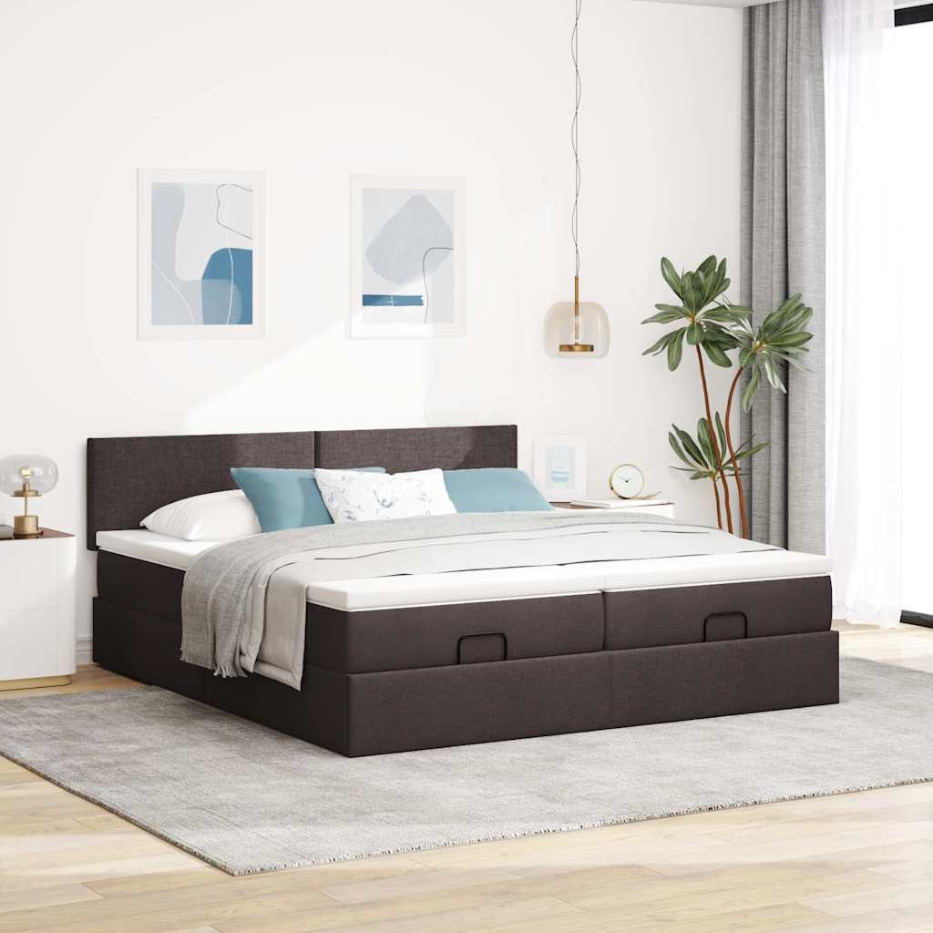 vidaXL Ottoman-Bett mit Matratzen & LEDs Dunkelbraun 160x200 cm Stoff