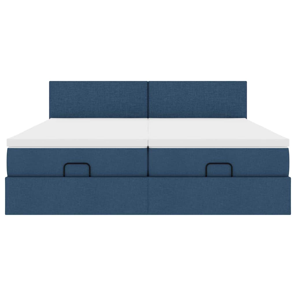 Ottoman-Bett mit Matratzen & LEDs Blau 160x200 cm Stoff