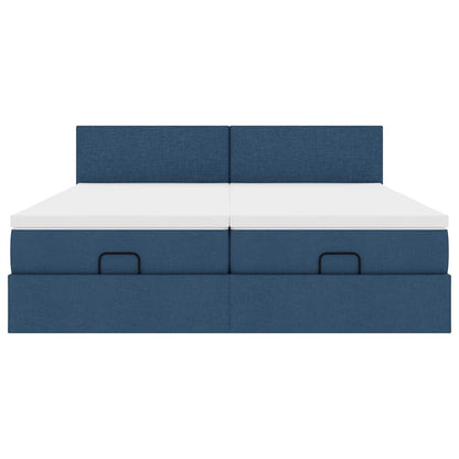 Ottoman-Bett mit Matratzen & LEDs Blau 160x200 cm Stoff