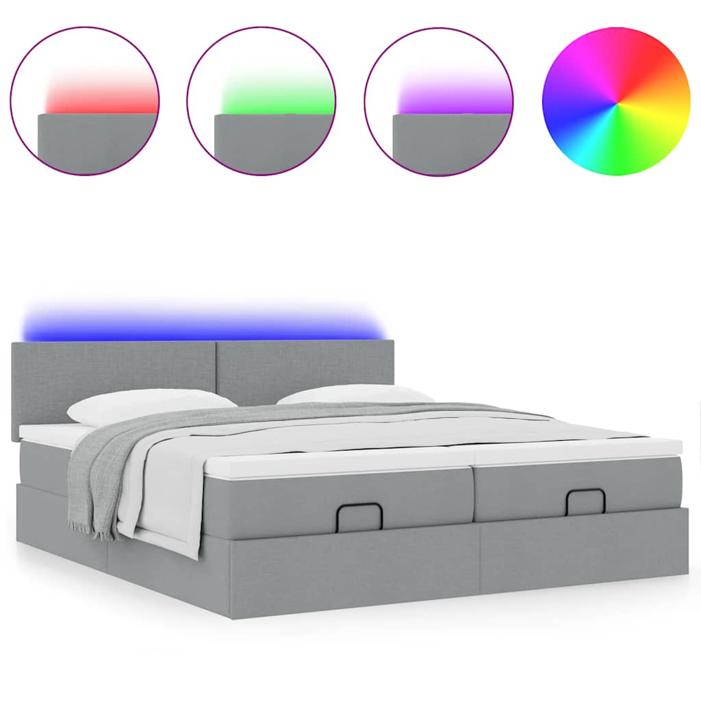 vidaXL Ottoman-Bett mit Matratzen & LEDs Hellgrau 180x200 cm Stoff