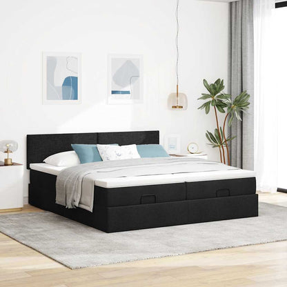 vidaXL Ottoman-Bett mit Matratzen & LEDs Schwarz 180x200 cm Stoff
