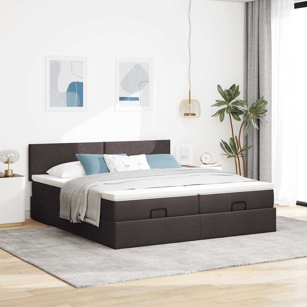 vidaXL Ottoman-Bett mit Matratzen & LEDs Dunkelbraun 180x200 cm Stoff