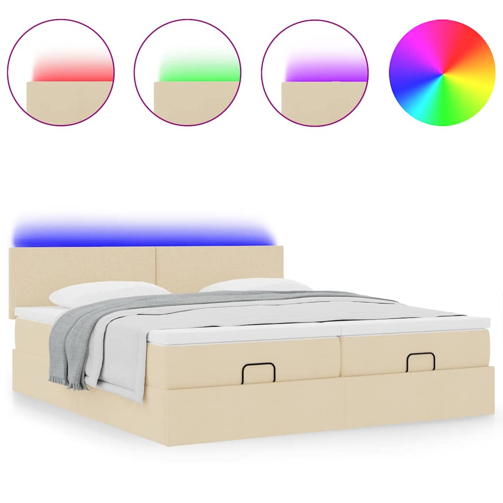 vidaXL Ottoman-Bett mit Matratzen & LEDs Creme 180x200 cm Stoff
