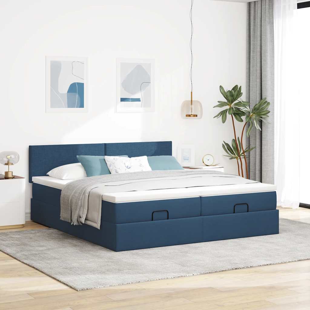 vidaXL Ottoman-Bett mit Matratzen & LEDs Blau 180x200 cm Stoff