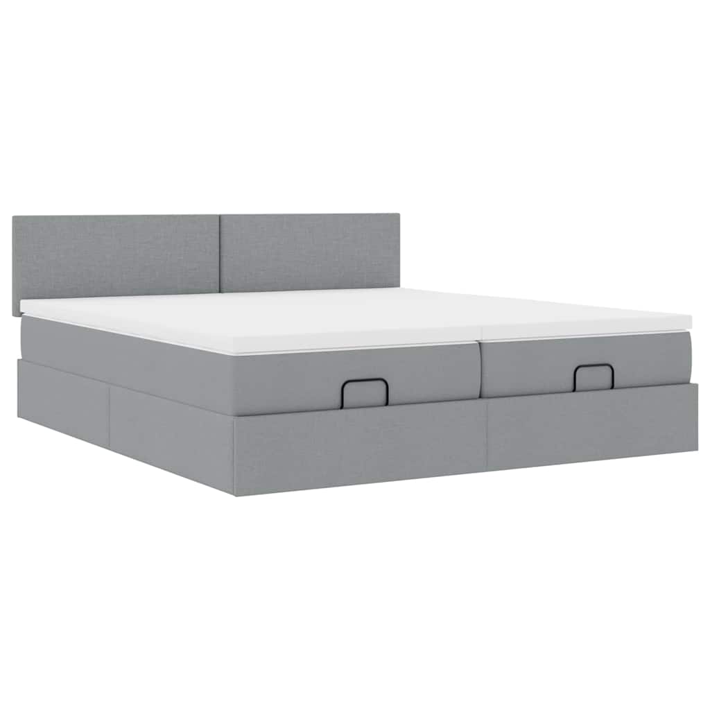 vidaXL Ottoman-Bett mit Matratzen & LEDs Hellgrau 200x200 cm Stoff