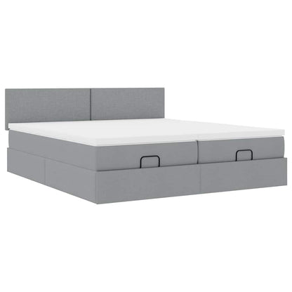 vidaXL Ottoman-Bett mit Matratzen & LEDs Hellgrau 200x200 cm Stoff