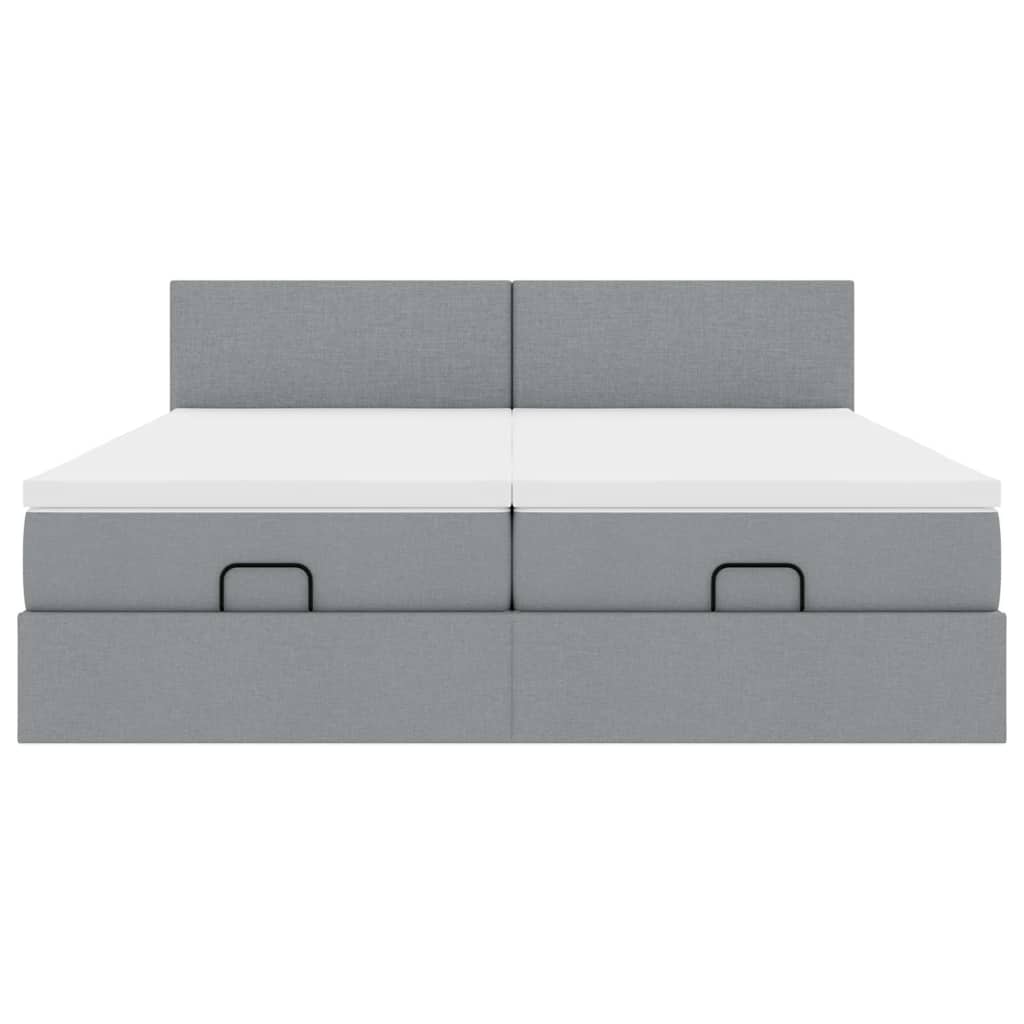 vidaXL Ottoman-Bett mit Matratzen & LEDs Hellgrau 200x200 cm Stoff