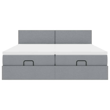 vidaXL Ottoman-Bett mit Matratzen & LEDs Hellgrau 200x200 cm Stoff