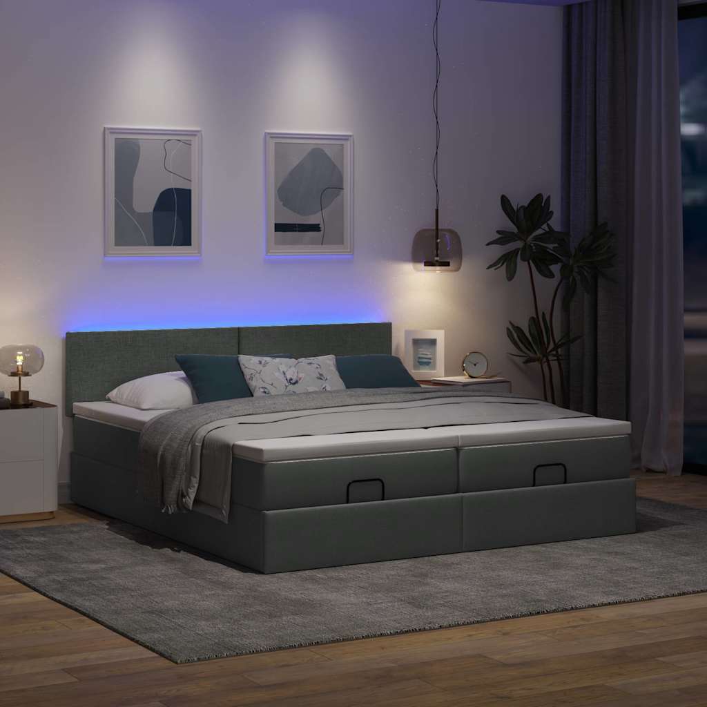 vidaXL Ottoman-Bett mit Matratzen & LEDs Dunkelgrau 200x200 cm Stoff