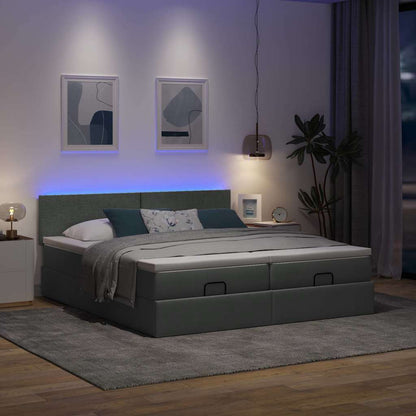 vidaXL Ottoman-Bett mit Matratzen & LEDs Dunkelgrau 200x200 cm Stoff