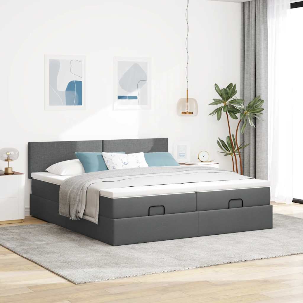 vidaXL Ottoman-Bett mit Matratzen & LEDs Dunkelgrau 200x200 cm Stoff
