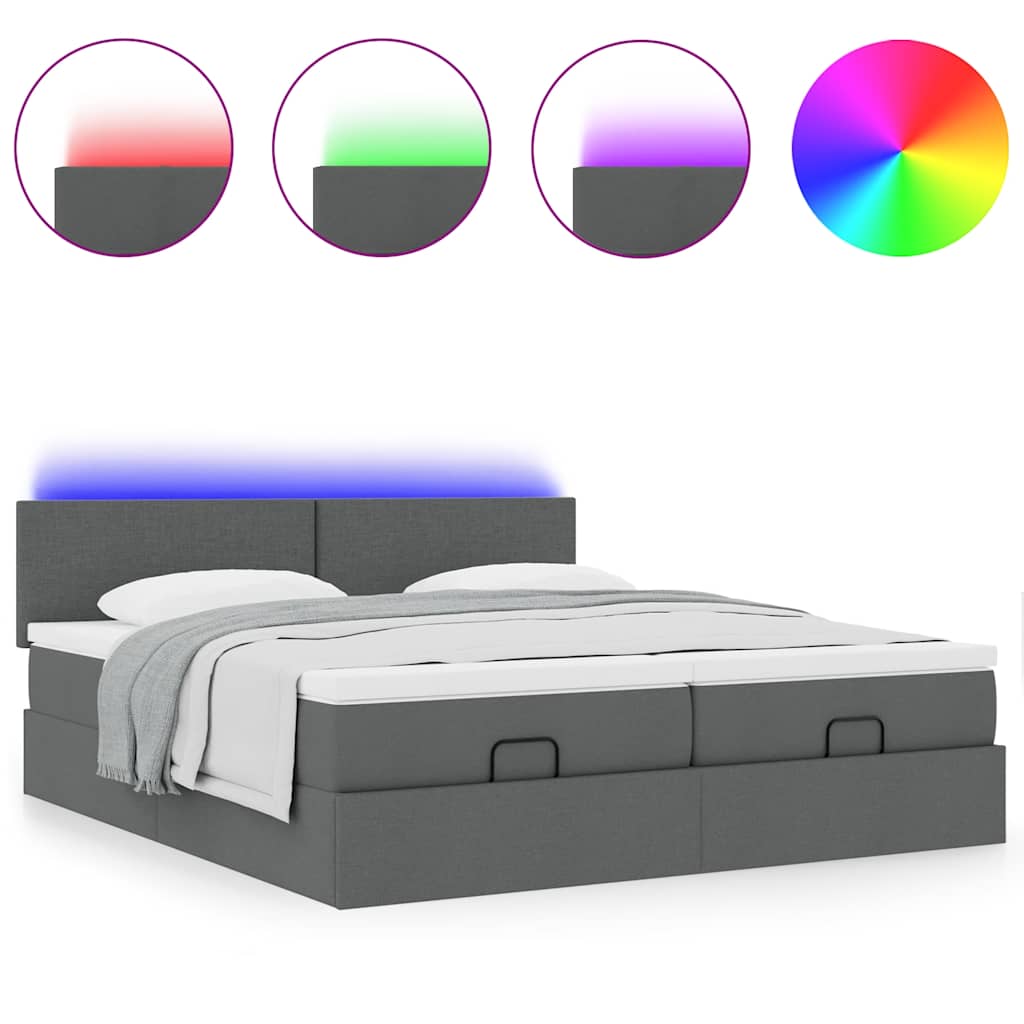 vidaXL Ottoman-Bett mit Matratzen & LEDs Dunkelgrau 200x200 cm Stoff