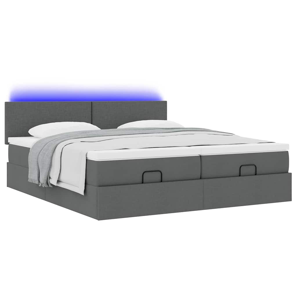 vidaXL Ottoman-Bett mit Matratzen & LEDs Dunkelgrau 200x200 cm Stoff