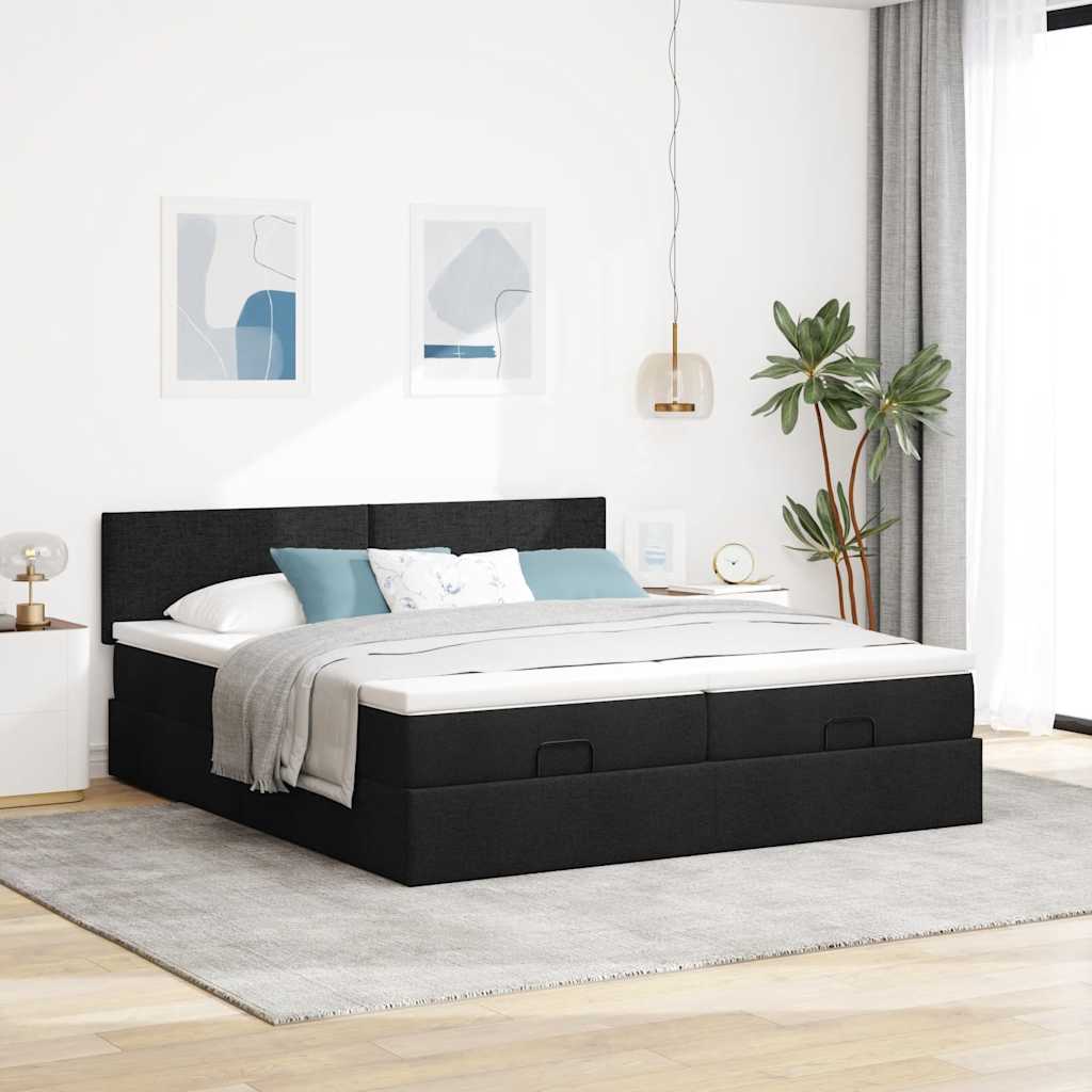 vidaXL Ottoman-Bett mit Matratzen & LEDs Schwarz 200x200 cm Stoff