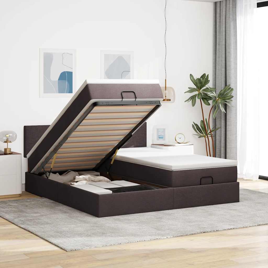 vidaXL Ottoman-Bett mit Matratzen & LEDs Dunkelbraun 200x200 cm Stoff