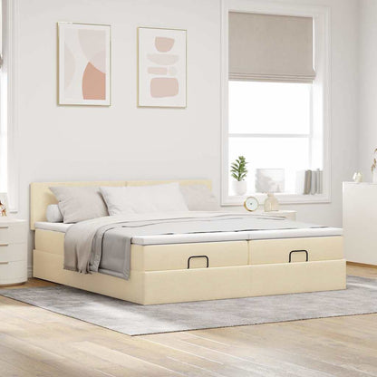 Ottoman-Bett mit Matratzen & LEDs Creme 200x200 cm Stoff