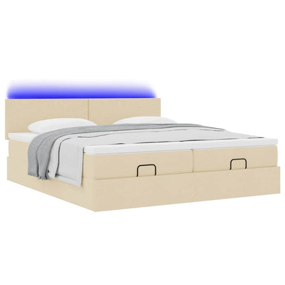 Ottoman-Bett mit Matratzen & LEDs Creme 200x200 cm Stoff