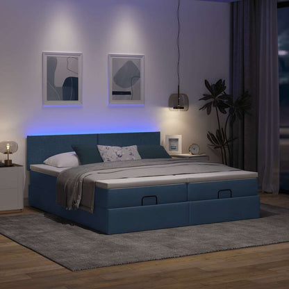Ottoman-Bett mit Matratzen & LEDs Blau 200x200 cm Stoff