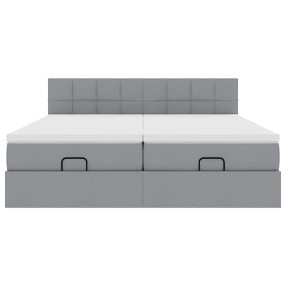 Ottoman-Bett mit Matratzen & LEDs Hellgrau 160x200 cm Stoff