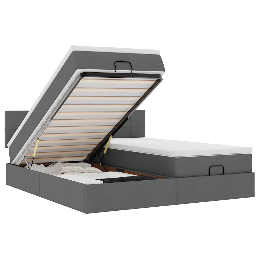Ottoman-Bett mit Matratzen & LEDs Dunkelgrau 160x200 cm Stoff