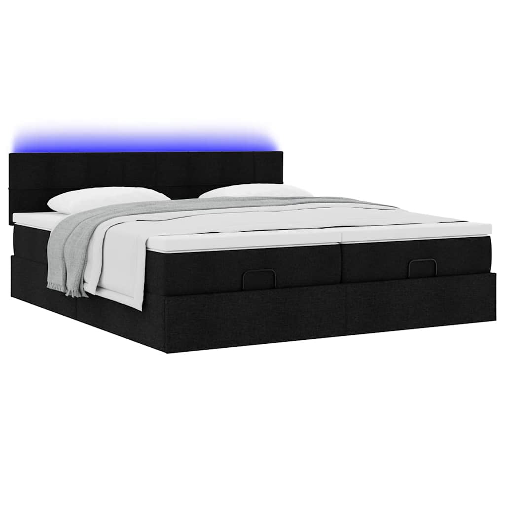 Ottoman-Bett mit Matratzen & LEDs Schwarz 180x200 cm Stoff