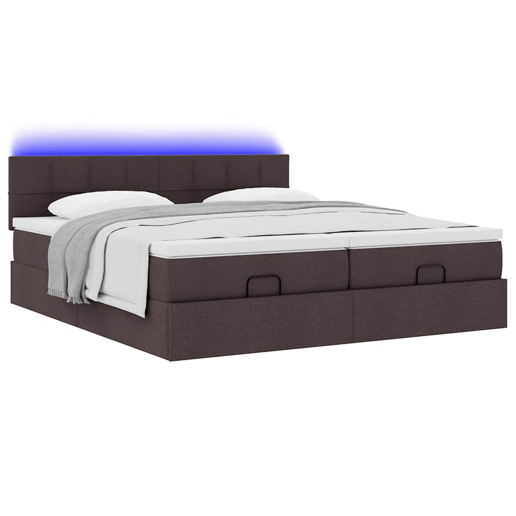 vidaXL Ottoman-Bett mit Matratzen & LEDs Dunkelbraun 180x200 cm Stoff