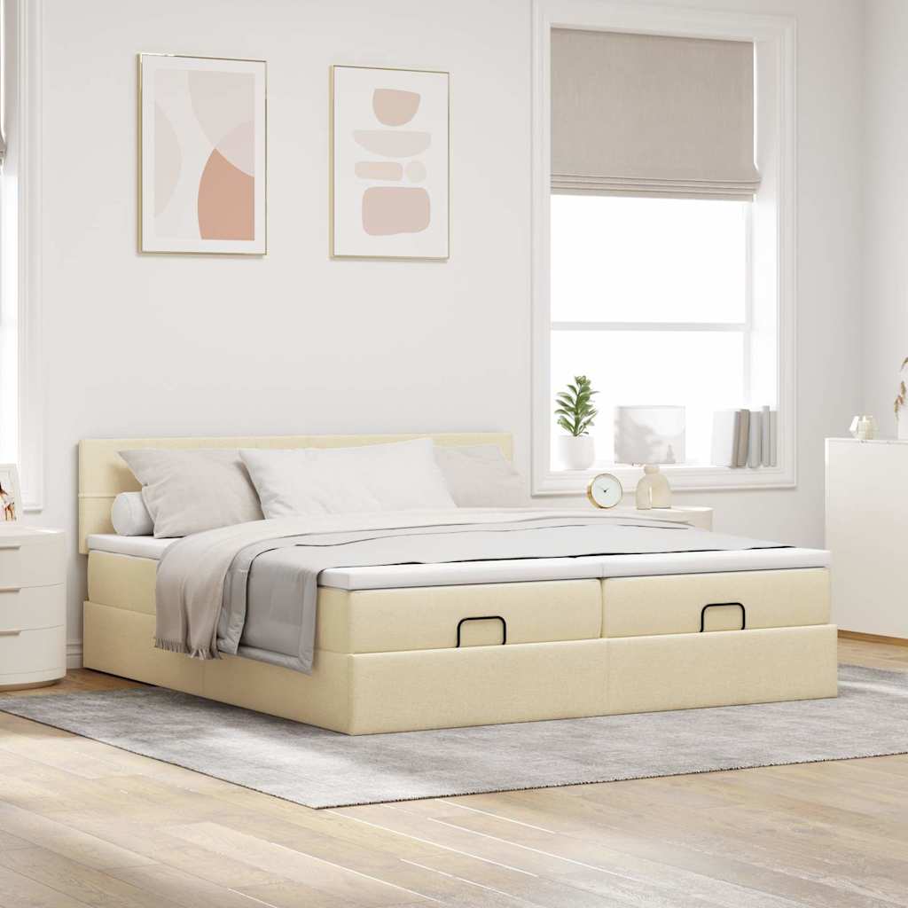 vidaXL Ottoman-Bett mit Matratzen & LEDs Creme 180x200 cm Stoff